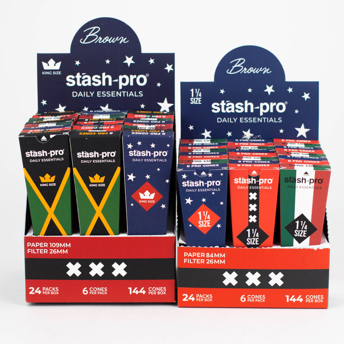 Stash-Pro | Unbleached (Brown) Pro 6 Cones box of 24 ROLLING PAPER Stash-Pro