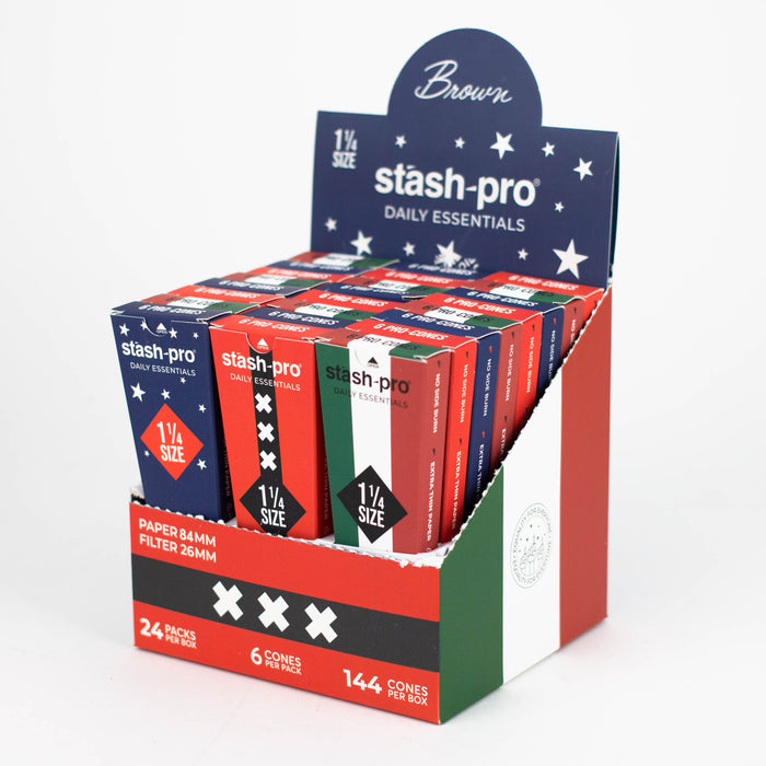 Stash-Pro | Unbleached (Brown) Pro 6 Cones box of 24 ROLLING PAPER Stash-Pro 1 1/4 Size
