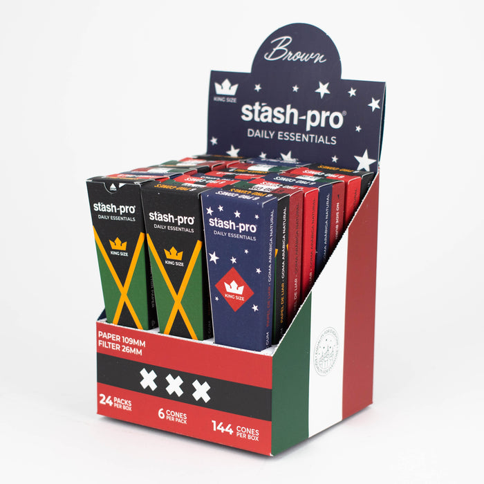Stash-Pro | Unbleached (Brown) Pro 6 Cones box of 24 ROLLING PAPER Stash-Pro King Size
