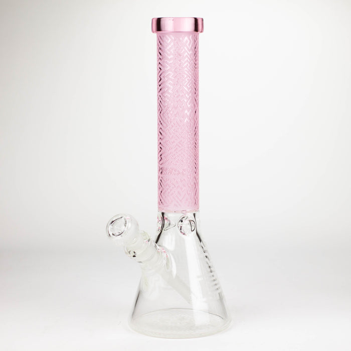 COBRA | 14" sandblasted geometric graphic 7 mm glass bong [YY04] Glass Bong JJ Distribution Pink
