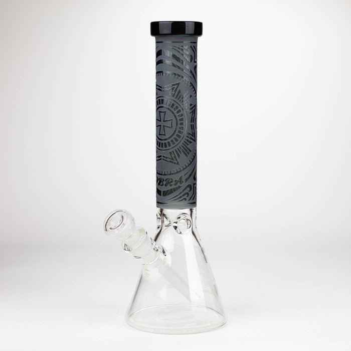 COBRA | 14" sandblasted geometric graphic 7 mm glass bong [YY03] Glass Bong JJ Distribution Black