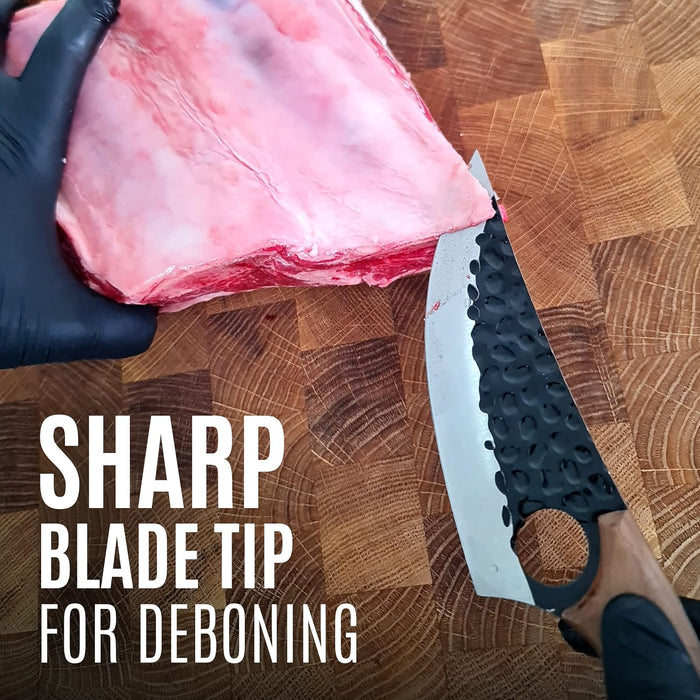 Boning Knife 110% Hand Forged Butcher Knife Camping Knife, Cleaver for Easy Cutting, Chopping, Deboning, fileting, BBQ – Outdoor and Kitchen Meat Cutting Knife Fixed Blade Knife Laser Ninja