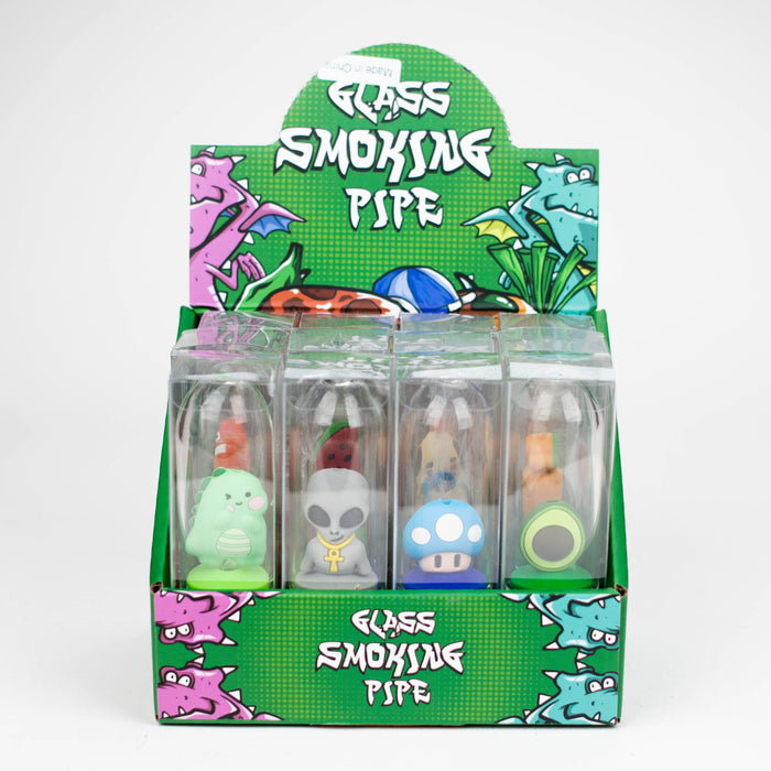 4.3" Character glass hand pipe display of 12-Assorted [H318] Silicone Pipe YHS Smoke