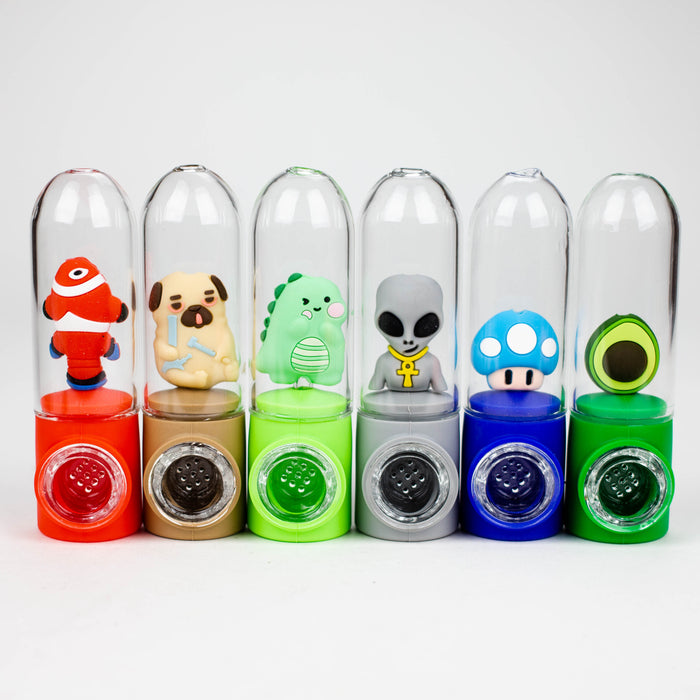 4.3" Character glass hand pipe display of 12-Assorted [H318] Silicone Pipe YHS Smoke