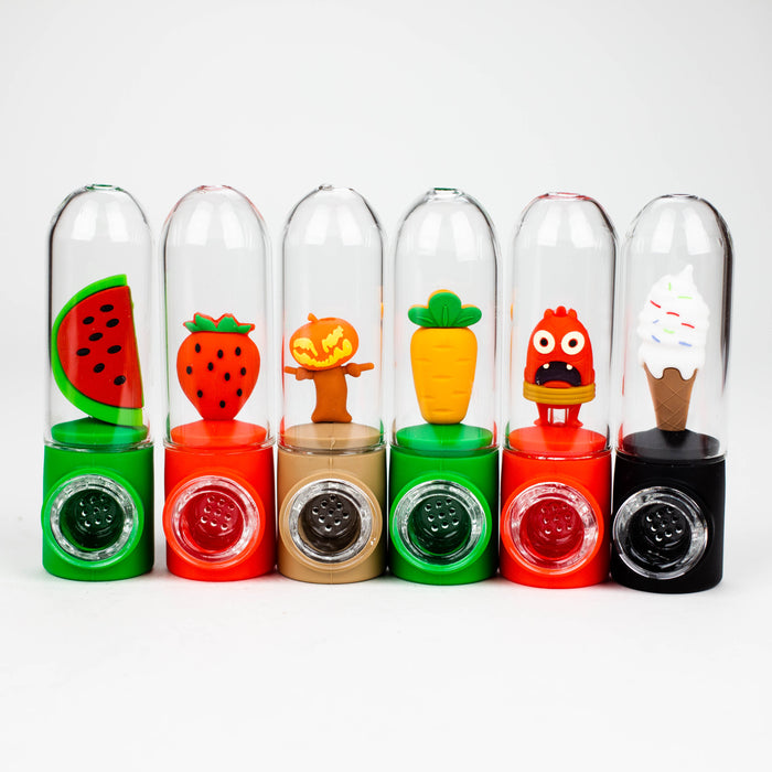 4.3" Character glass hand pipe display of 12-Assorted [H318] Silicone Pipe YHS Smoke