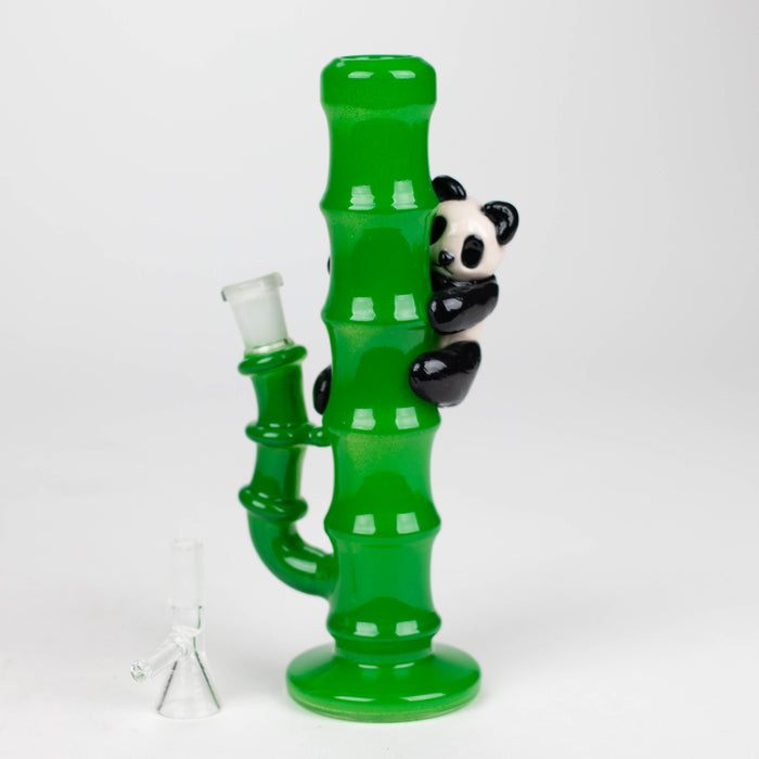 6.5" glass mini bong with a panda hanging on bamboo [XY-J17] Glass Rig JJ Distribution