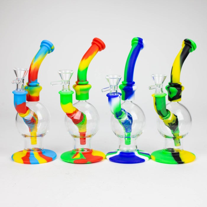 7.8" Silicone+Glass Round bong-Assorted [038B] Resin · Silicone · Plastic Bong Purple Haze Smoke Inc