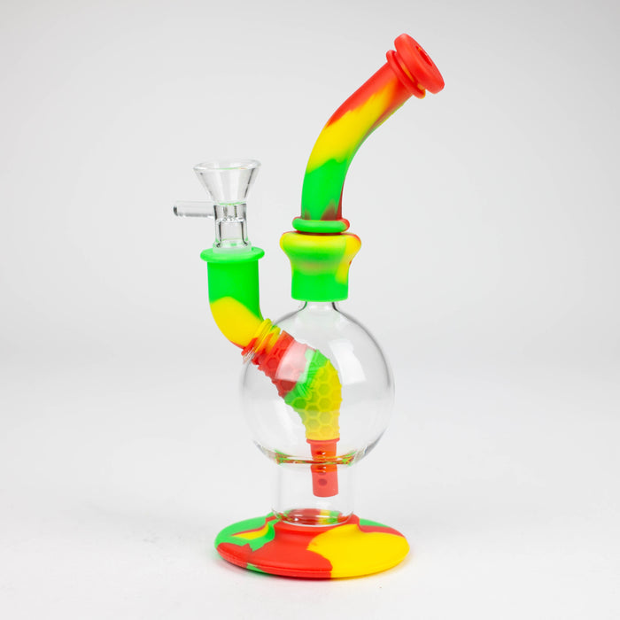 7.8" Silicone+Glass Round bong-Assorted [038B] Resin · Silicone · Plastic Bong Purple Haze Smoke Inc
