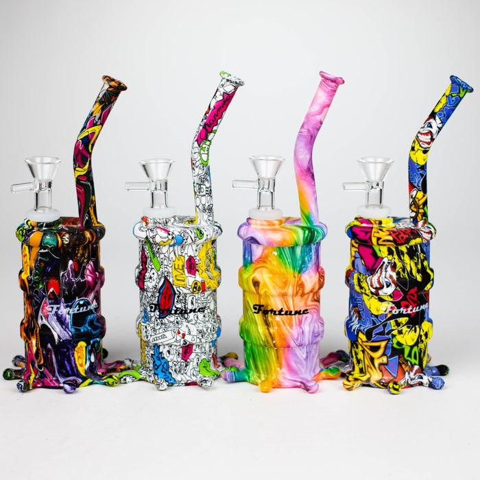 Fortune | 8" Hydrographic Silicone Soda Bong-Assorted [SP1003P] Resin · Silicone · Plastic Bong Super Supplys Inc
