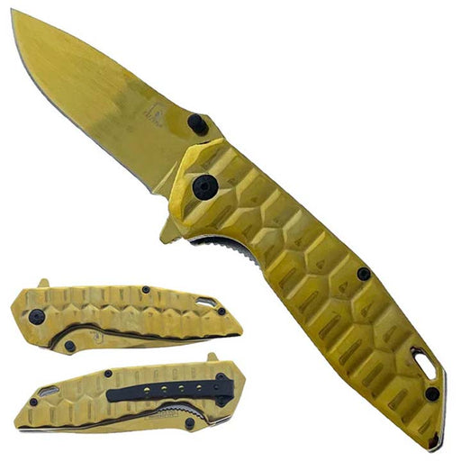 3 3/4" blade 8" overall length spring assisted knife-gold_0