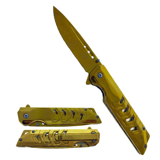Falcon 8 3/4"Spring Assisted Pocket Knife Mirror Gold_0