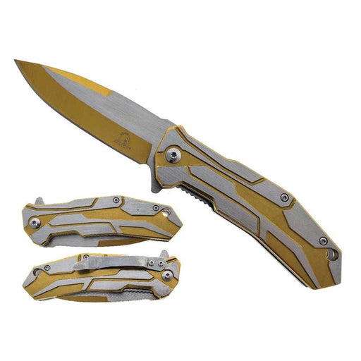 Falcon 7.5" Gold & Silver Spring Assisted Knife_0