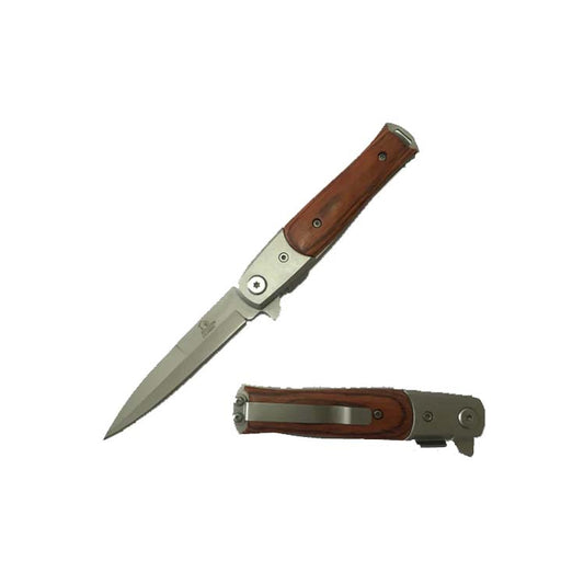 7" Overall Spring Assisted Knife w Wood Handle_0