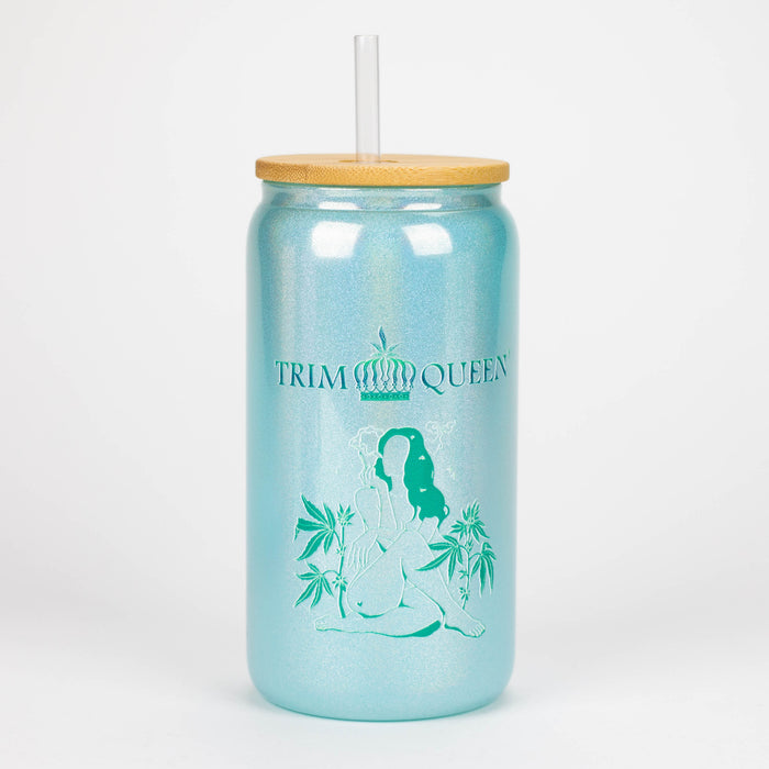 TRIM QUEEN | LADY 420 GLASS TUMBLER Balloon · Party · Game Trim Queen GREEN