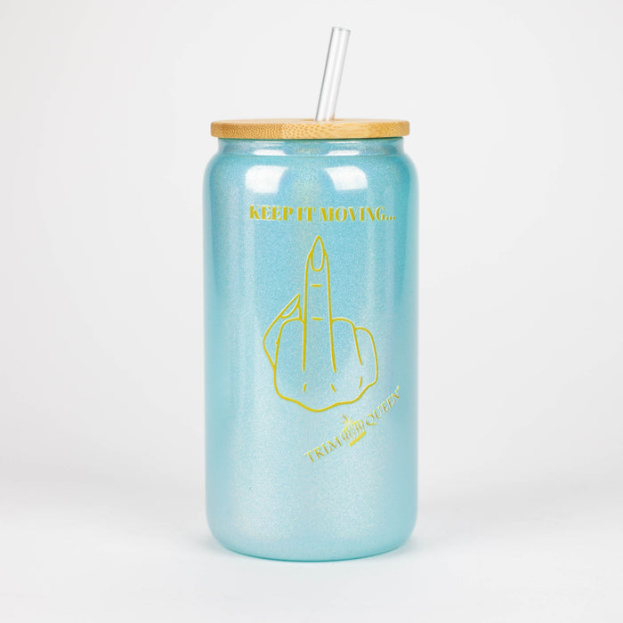 TRIM QUEEN | MIDDLE FINGER GLASS TUMBLER WITH LID AND STRAW Balloon · Party · Game Trim Queen BLUE