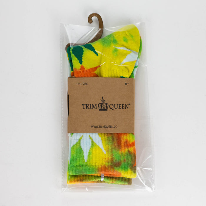 TRIM QUEEN | MJ SOCKS Footwear Trim Queen GREEN WHITE ORANGE ON YELLOW TYE DYE