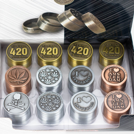 Dia 40mm High 37mm Metal Grinder Box of 12 Herb Grinder Super Supplys Inc