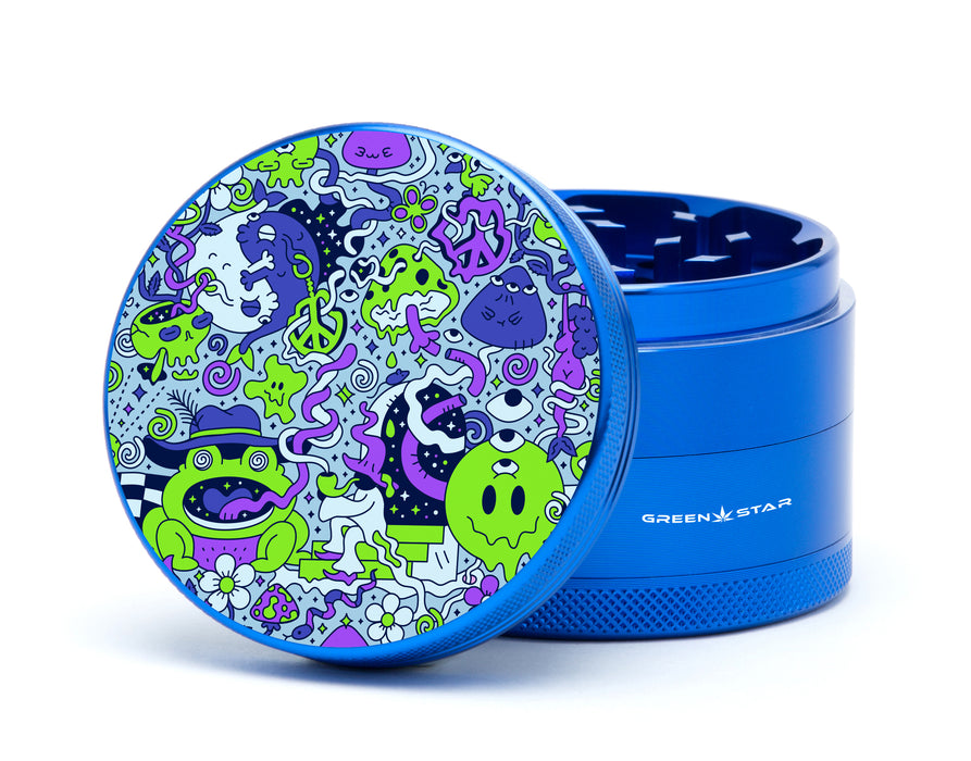 Green Star | 2.5" (63mm) Grinder - Trippy Drippy Design Regular Grinder Green Star Herb Grinders Blue