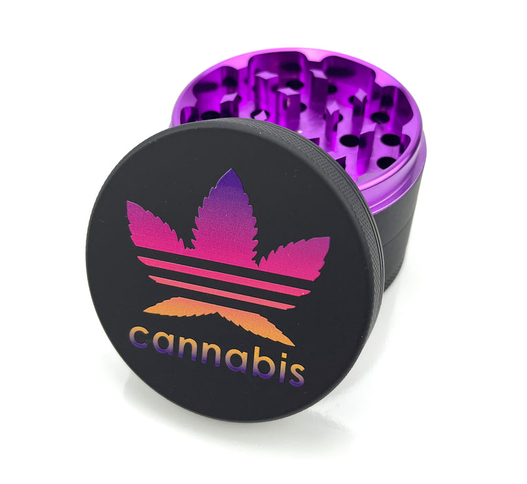 Green Star | 2.5" (63mm) Grinder - Cannabis Design Regular Grinder Green Star Herb Grinders Black Outside Purple Inside