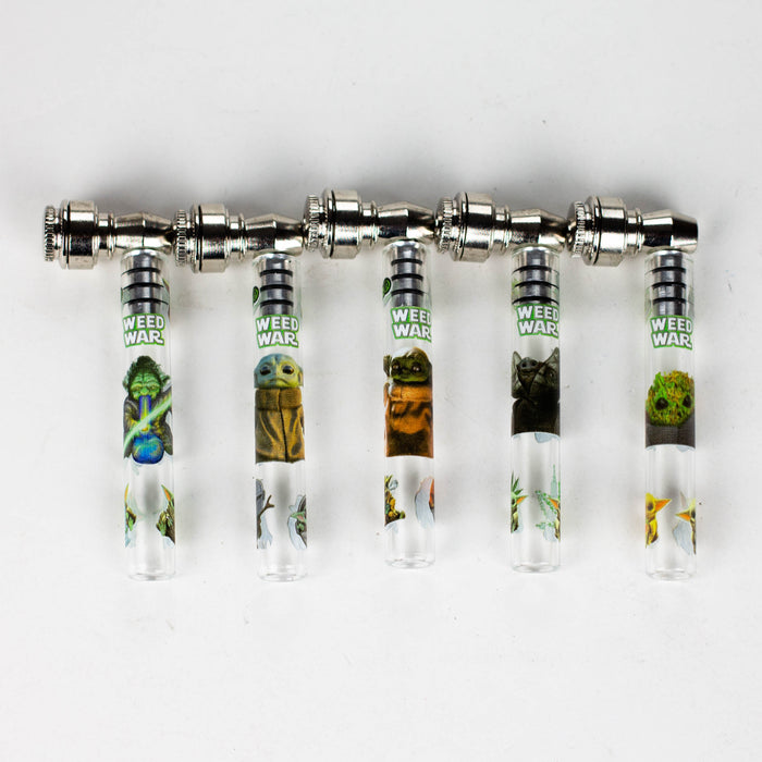 Aluminum and Glass pipe with Weed War design Box of 24 [YD127] Glass Pipe 777 Smoke