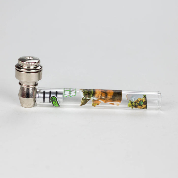 Aluminum and Glass pipe with Weed War design Box of 24 [YD127] Glass Pipe 777 Smoke