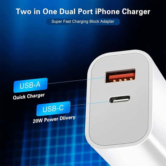 Dual Output USB-C + USB-A Charger Adapter Super Supplys Inc QC3+20W