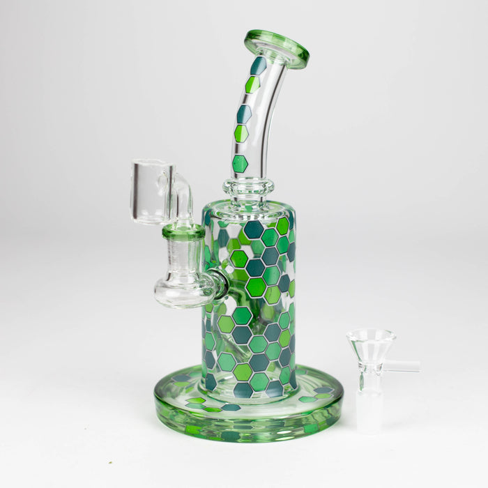 Z8" Color accented Rig With Banger and Bowl Glass Rig 777 Smoke Green