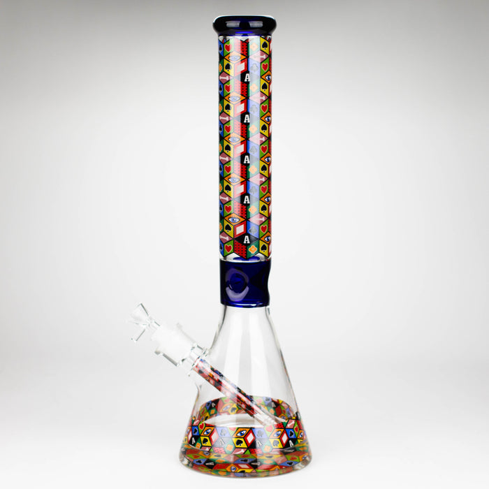 Z17" Color accented 7 mm glass water bong With Poker Design Glass Bong 777 Smoke Blue