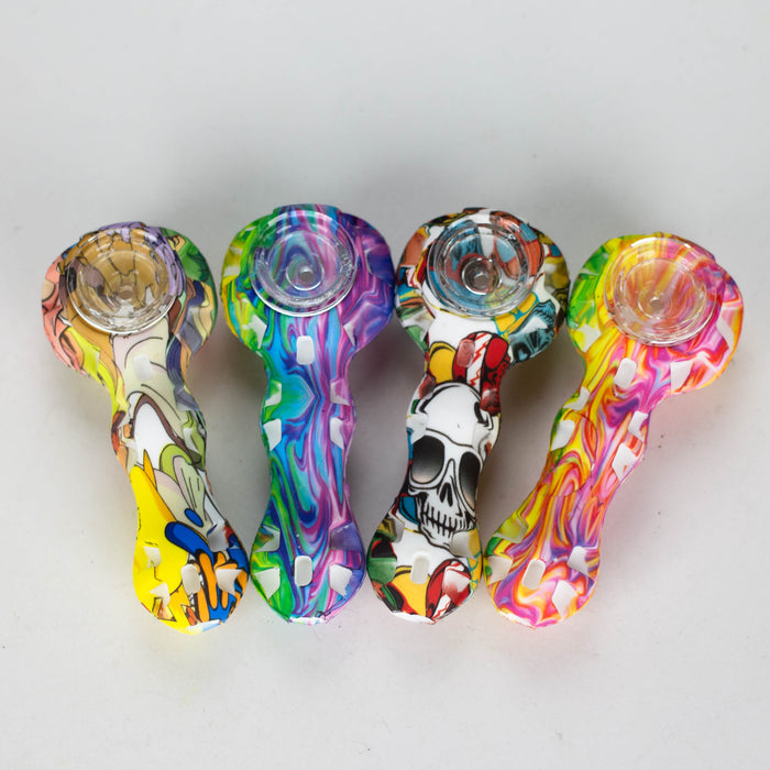 HIT | 4.5" Silicone hand pipe with glass bowl Jar of 20 Silicone Pipe NIBO Distribution