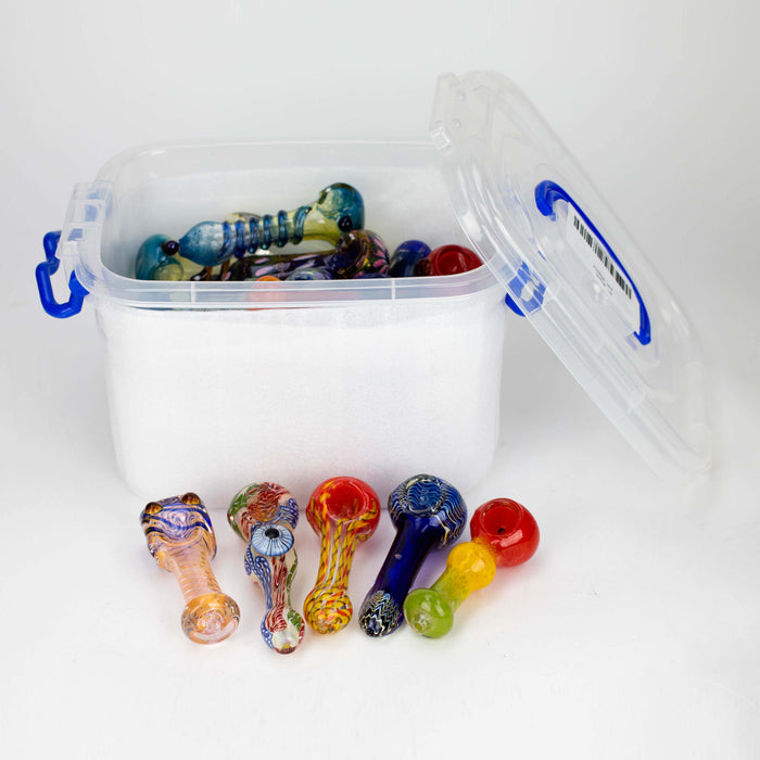 4” Assorted design Soft glass hand pipe Box of 30 Glass Pipe ONE