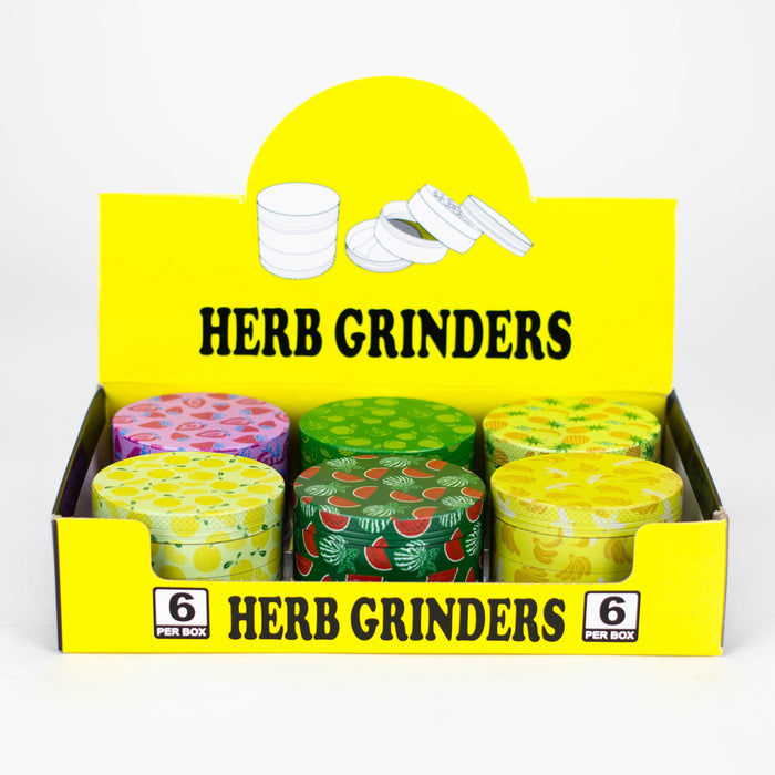 Z2.5" Metal Grinder 4 Layers with Fruit Design Box of 6 [GZ461] Display Pack 777 Smoke
