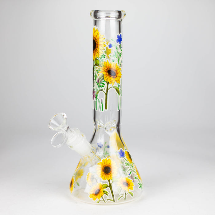 Z10" Glow in the dark Glass Bong With Flower Design Glass Bong 777 Smoke Sunflower