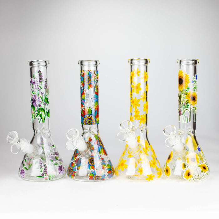 Z10" Glow in the dark Glass Bong With Flower Design Glass Bong 777 Smoke