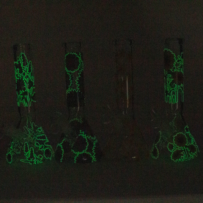 Z10" Glow in the dark Glass Bong With Flower Design Glass Bong 777 Smoke