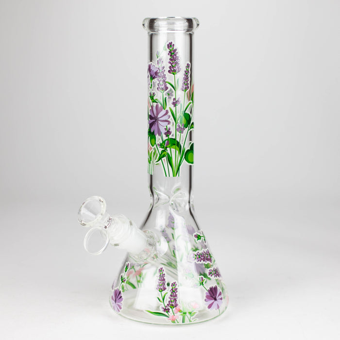 Z10" Glow in the dark Glass Bong With Flower Design Glass Bong 777 Smoke Lavender