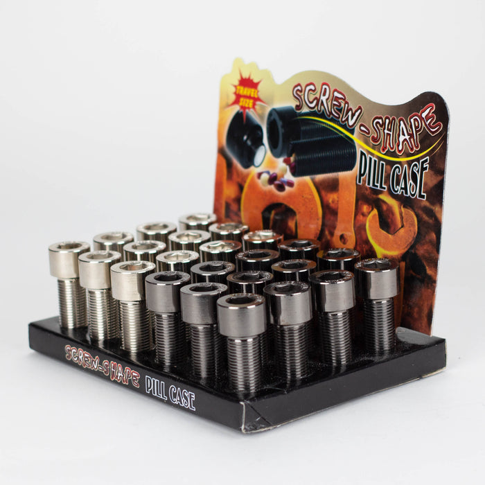Secret Stash Metal Screw Bolt Style Pill Box Storage - Display of 24 Vial ONE