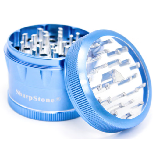 SharpStone® | V2 CLEAR TOP 4 PIECE GRINDER 2.5 [ GRI905 ] Herb Grinder NIBO Distribution BLUE