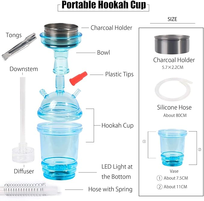 Portable Cup Hookah Bundle with LED light Hookah Super Supplys Inc