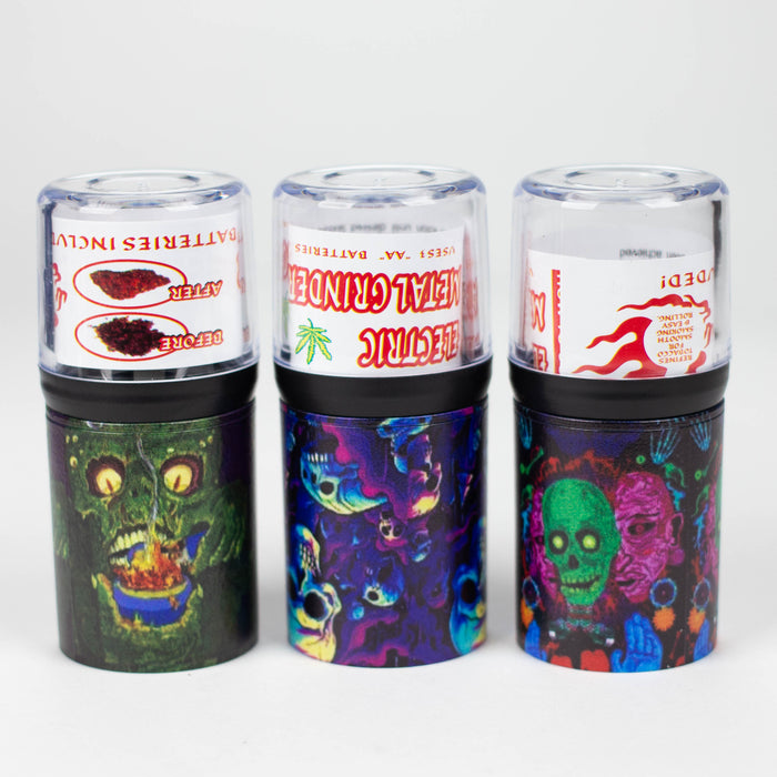 ZLens | Electric Metal Grinder with Sugar Skull Design Assorted Box of 12 Display Pack 777 Smoke