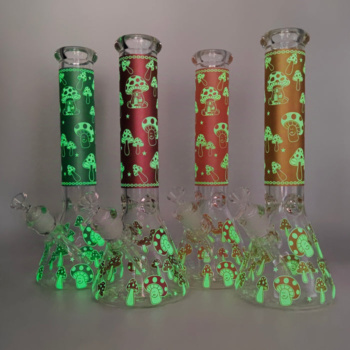 14" 7mm Mushroom Glow in the dark Bong Glass Bong Super Supplys Inc