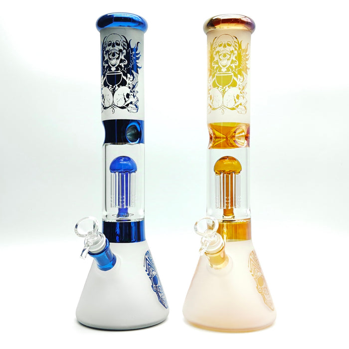 14" Electroplate Skull Design Percolator Beaker Glass Bong Super Supplys Inc