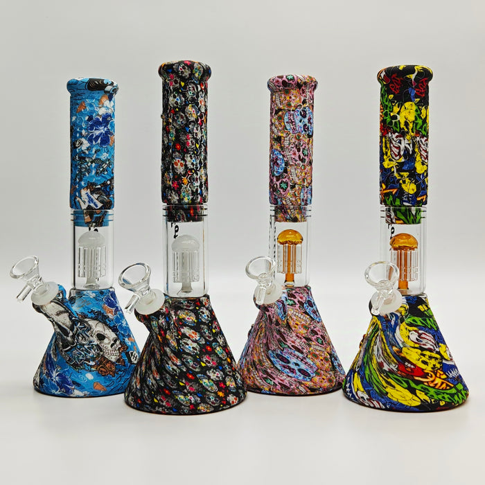 Fortune | 11" Graphic Silicone with glass percolator bong - Assorted [SP1060P] Bongs Fortune