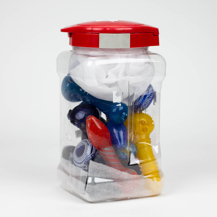 4.5” Assorted design Soft glass hand pipe Jar of 12 Glass Bongzie Smokes