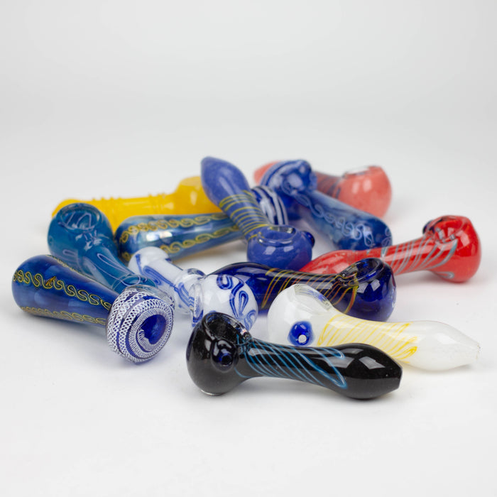 4.5” Assorted design Soft glass hand pipe Jar of 12 Glass Bongzie Smokes