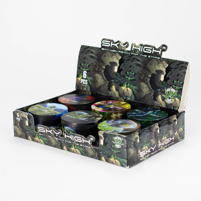 2.5" Metal Grinder 4 Layers with Astronaut Design Box of 6 Herb Grinder 777 Smoke