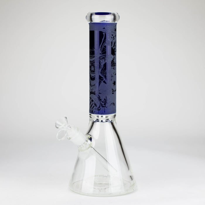 14" High Quality engraved Beaker Glass Bong [C2664-3] Glass Bong Canadian Distributor Blue