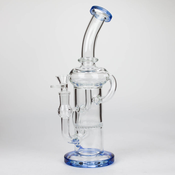 11″ Straight Tube Glass Recycler Bong With Color Base [C1556] Glass Bong Canadian Distributor Light Blue