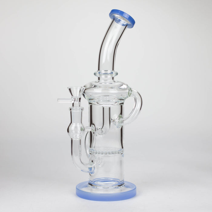 11″ Straight Tube Glass Recycler Bong With Color Base [C1556] Glass Bong Canadian Distributor Jade Blue