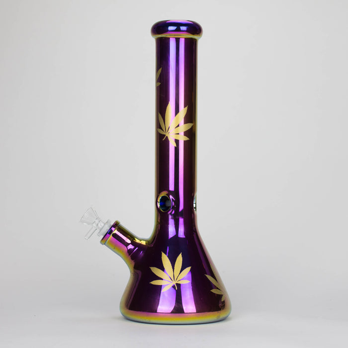 14" Leaf 7mm Glass Bong – Rainbow Oil Slick [AK080] Glass Bong Canadian Distributor