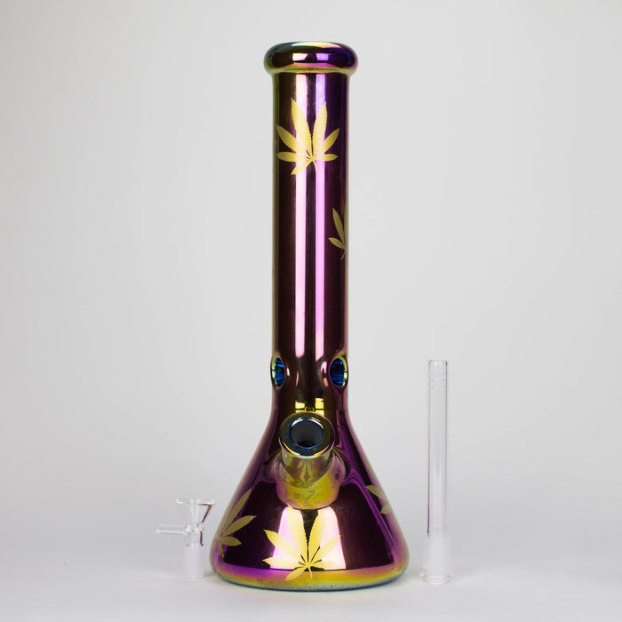 14" Leaf 7mm Glass Bong – Rainbow Oil Slick [AK080] Glass Bong Canadian Distributor